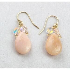 Artisan Pink Opal Teardrop Earrings New Stamped 14K Gold Filled Dangle Handmade